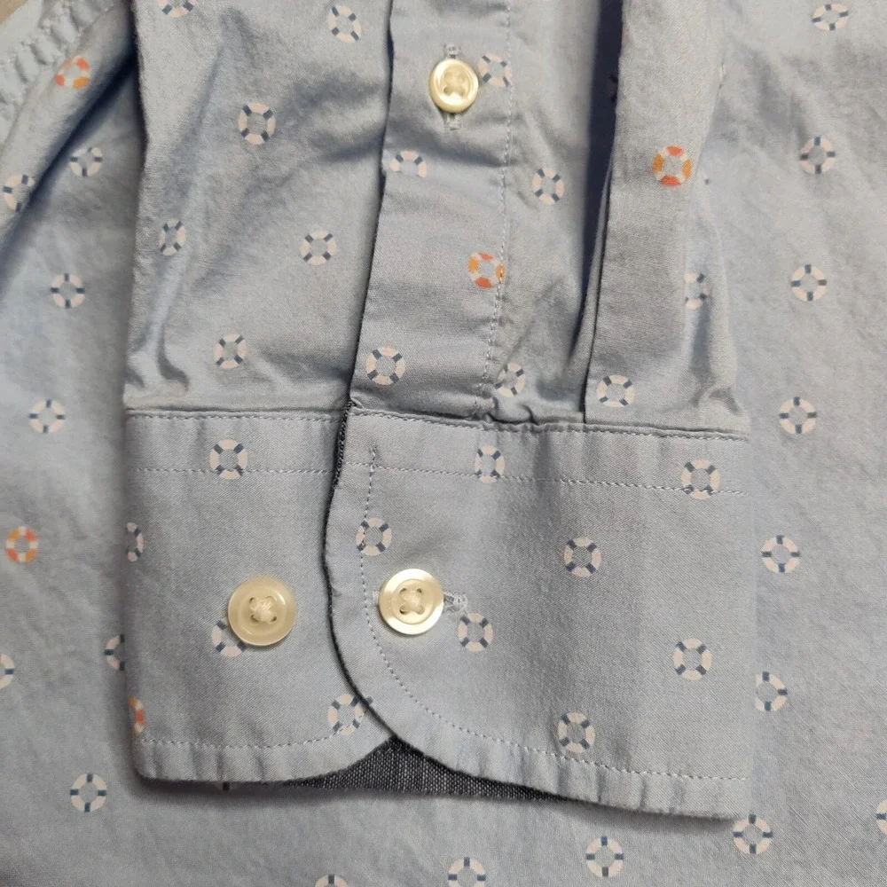 BANANA REPUBLIC UNTUCKED Fit Men Large Organic Cotton Blue Geo‎ Button Shirt